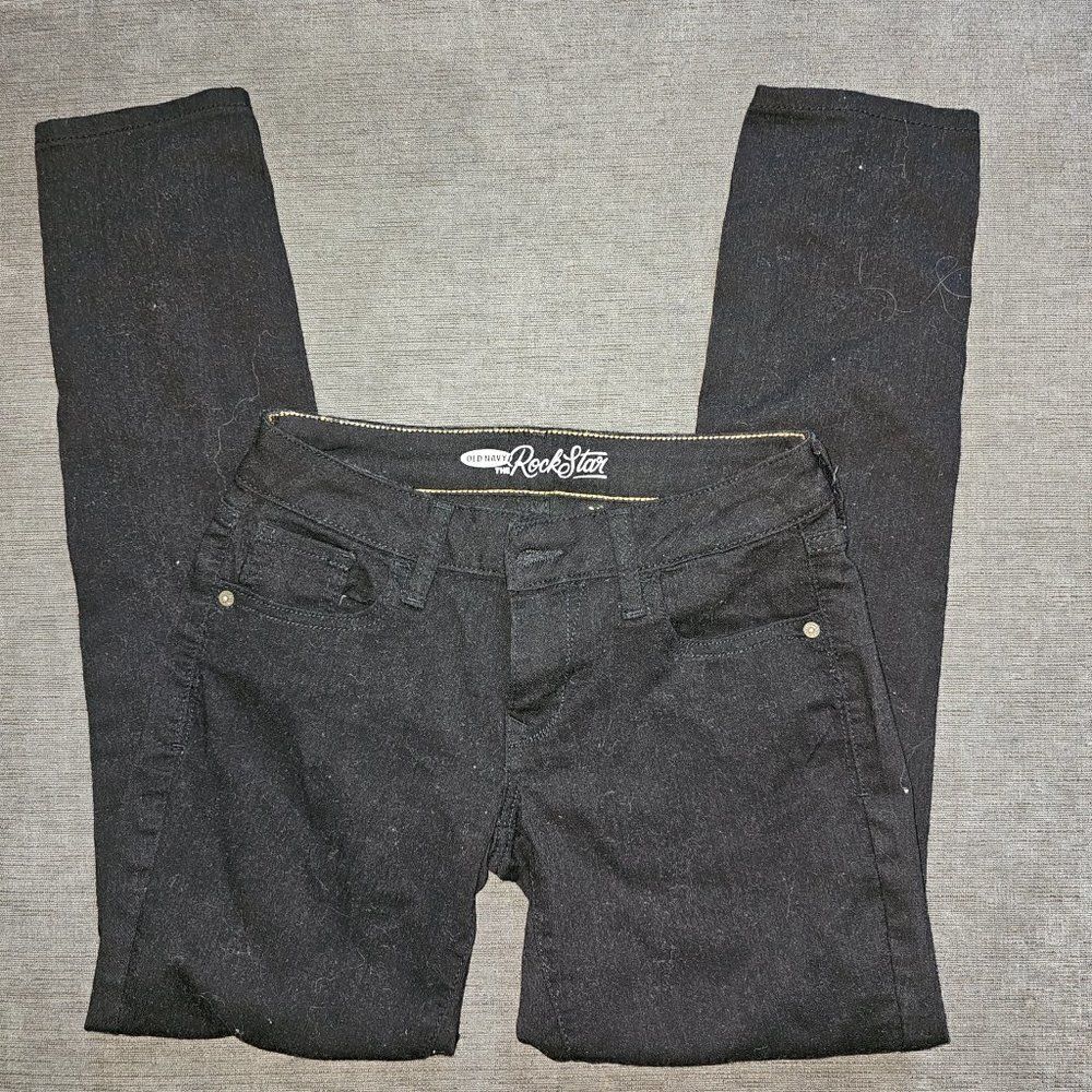 Old Navy The Rockstar Black Cotton Blend Skinny Mid-Rise Jeans For Women Size 4 - Picture 4 of 7